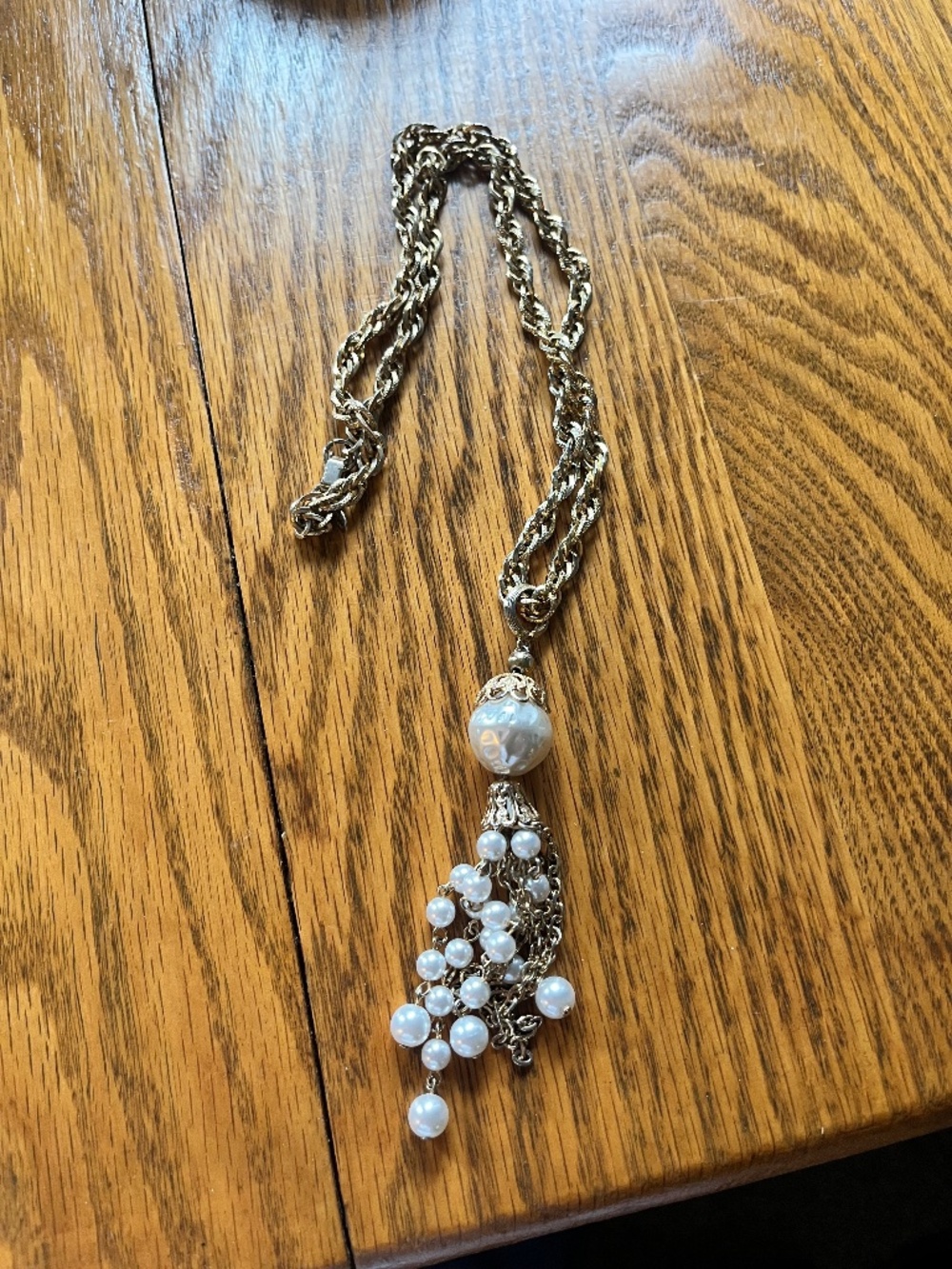 Vintage Park Lane Necklace Faux Pearl Gold Tone Chain Charm Pendant Quiet Luxury